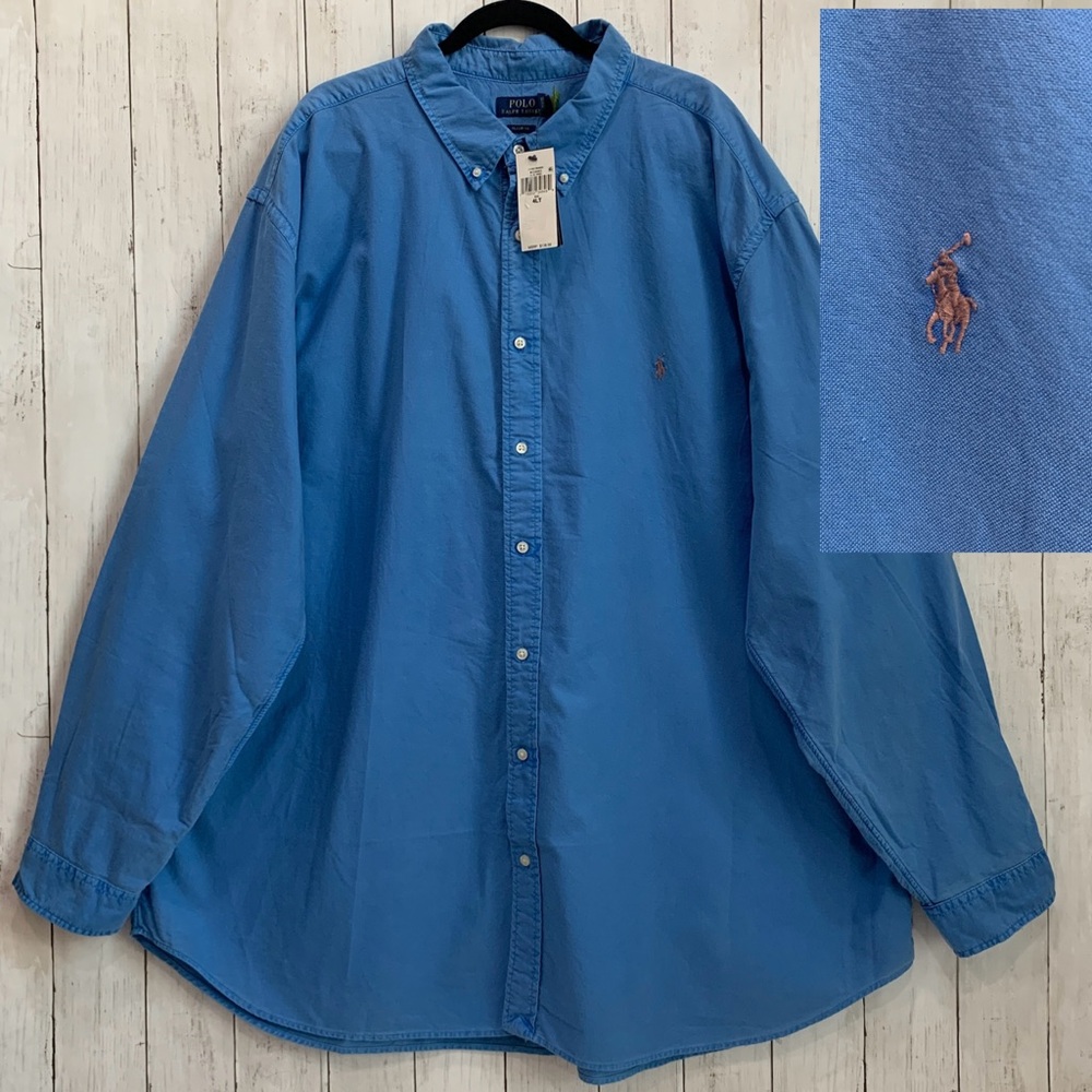 Polo Ralph Lauren Mens Classic Fit 4XLT Long Sleeve Shirt Blue Orbit 100% Cotton